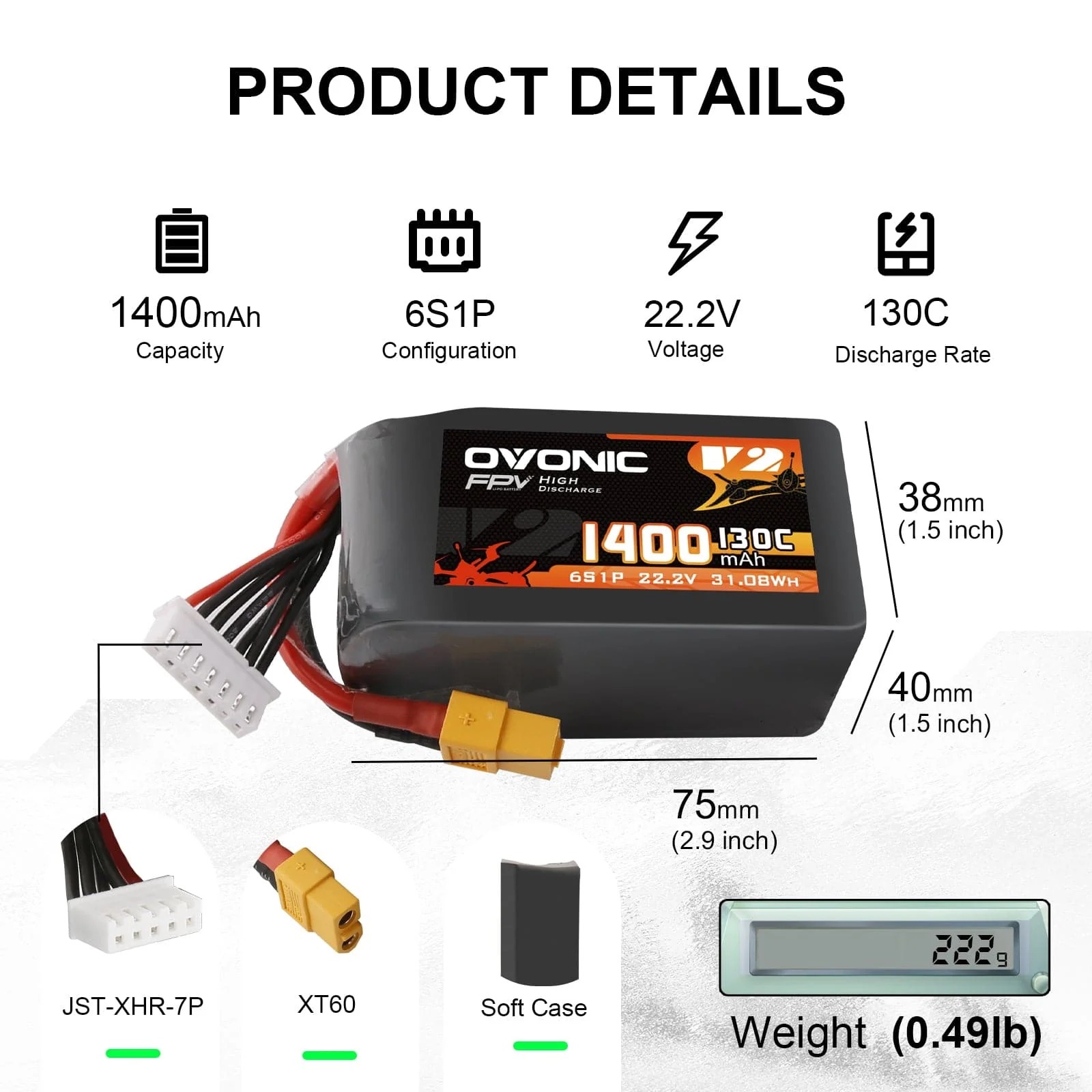 Ovonic 6S 1400mAh 130C LiPo Ba - Drone Battery Bag review and price